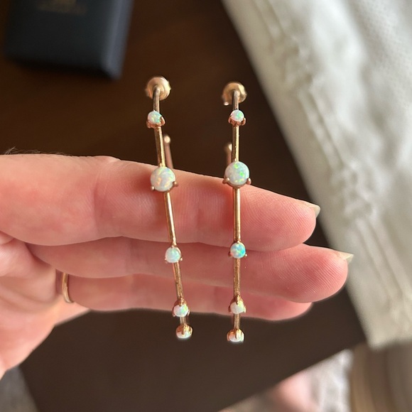 Large Rose Gold & Opal Hoop Earrings - Picture 2 of 6